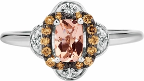 LE VIAN 14K White Gold 3/8 Ct Morganite & 1/5 Cttw White/Chocolate Diamond Quatrefoil Ring (G-H & Fancy Brown Color, VS2-SI1 & SI1-SI2 Clarity) Size 4-3/4