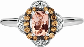 LE VIAN 14K White Gold 3/8 Ct Morganite & 1/5 Cttw White/Chocolate Diamond Quatrefoil Ring (G-H & Fancy Brown Color, VS2-SI1 & SI1-SI2 Clarity) Size 5