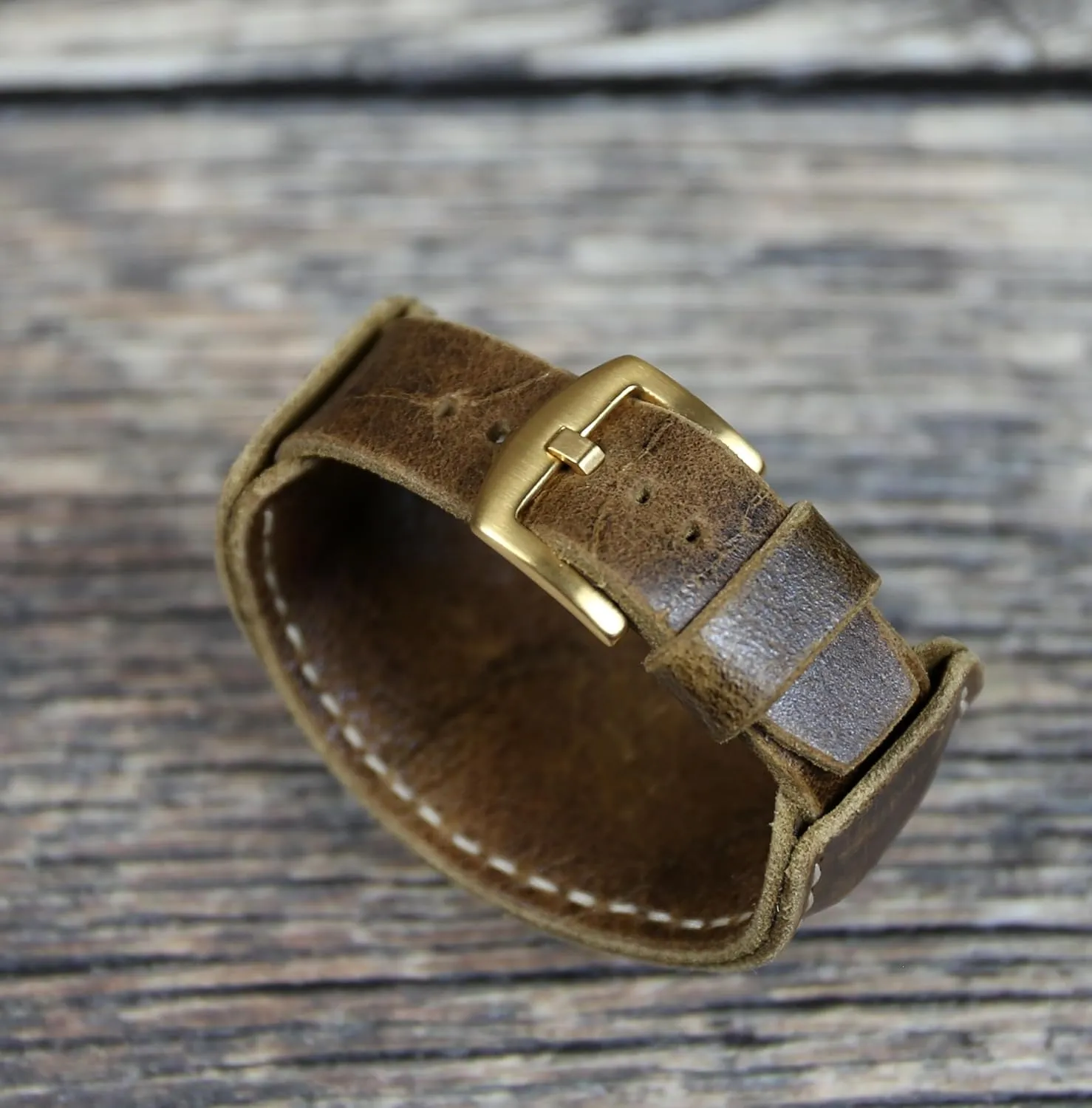 Leather watch band Aviator Military 18mm 20mm 22mm 24mm Brown Handmade leather bund strap Vintage style (22mm)