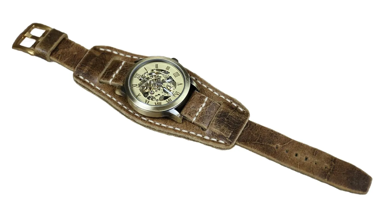 Leather watch band Aviator Military 18mm 20mm 22mm 24mm Brown Handmade leather bund strap Vintage style (22mm)