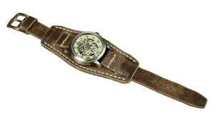 Leather watch band Aviator Military 18mm 20mm 22mm 24mm Brown Handmade leather bund strap Vintage style (22mm)