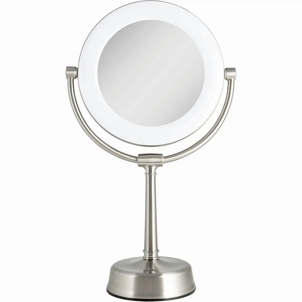 LED Lighted Makeup Mirror with 1x/10x Magnification and Swivel Design for Vanity Desk