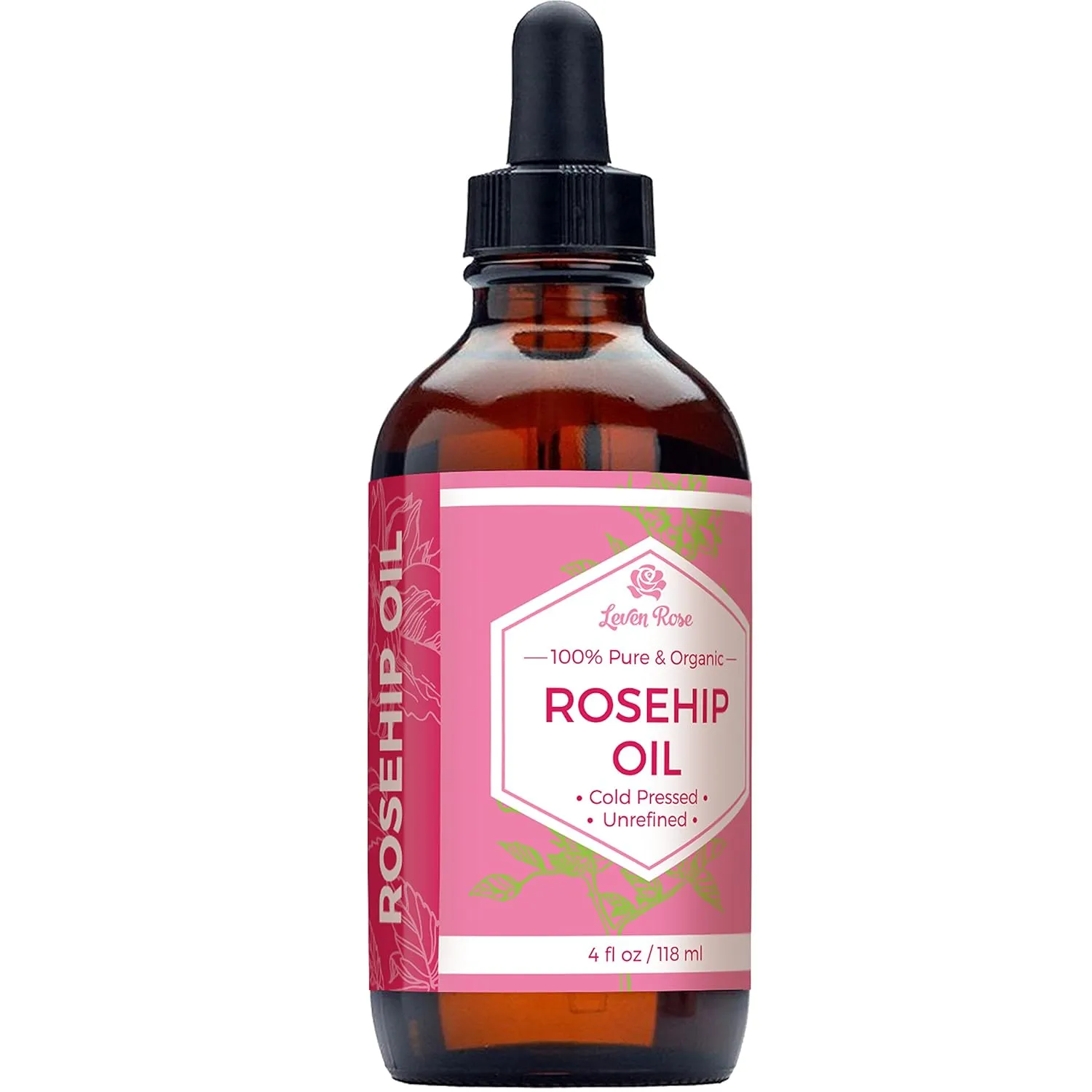 Leven Rose Rosehip Seed Oil for Face 4 oz - Pure Rosehip Oil for Face - Unrefined Cold Pressed Rosehip Oil for Body - Nighttime Face Moisturizer for Hair, Skin & Nails