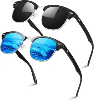 LINVO Polarized Semi Rimless Sunglasses for Men Women, Classic Retro Shades Half Frame Driving Sun Glasses UV Protection
