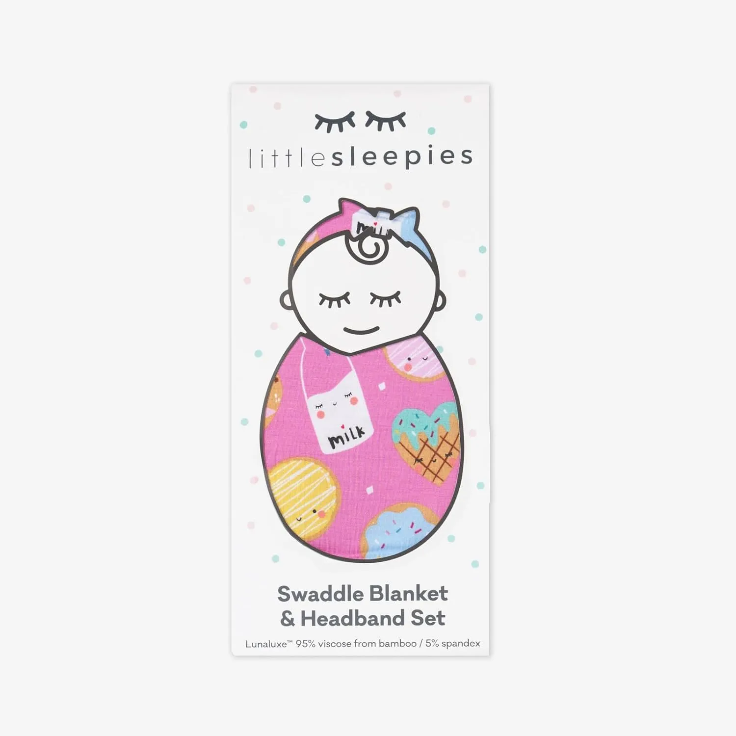Little Sleepies Newborn Swaddle   Headband Set, Viscose Derived from Bamboo Baby Wrap, Luxe Pink Cookies & Milk