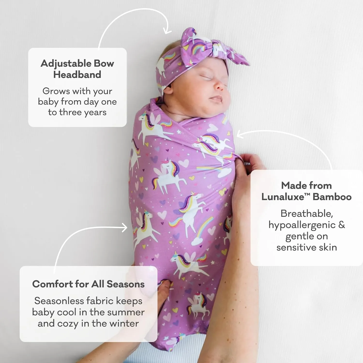 Little Sleepies Newborn Swaddle   Headband Set, Viscose Derived from Bamboo Baby Wrap, Luxe Pink Cookies & Milk