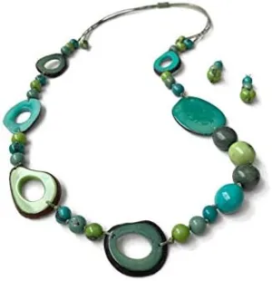 Long tagua necklace in green, aqua, lime, organic bold adjustable necklace, statement tagua nut jewelry TAG677
