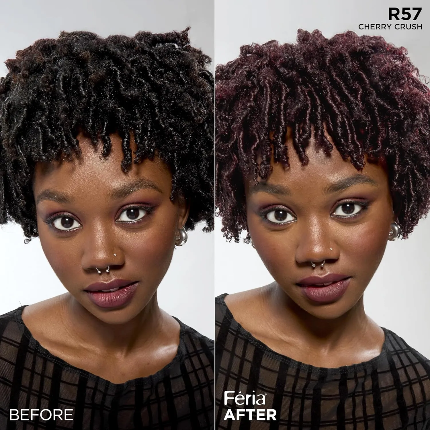 L'Oreal Paris Feria Multi-Faceted Shimmering Permanent Hair Color, R57 Cherry Crush (Intense Medium Auburn), Pack of 1, Hair Dye