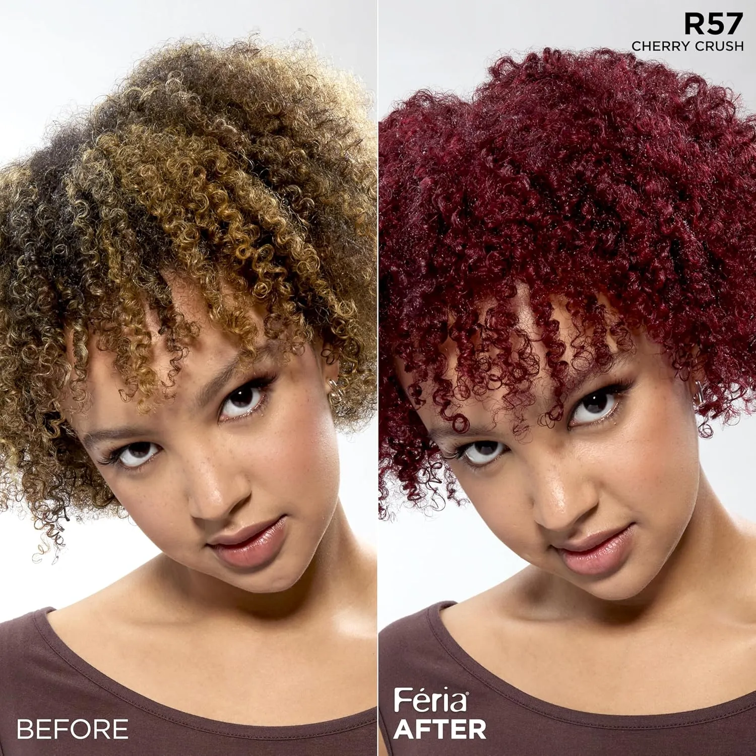 L'Oreal Paris Feria Multi-Faceted Shimmering Permanent Hair Color, R57 Cherry Crush (Intense Medium Auburn), Pack of 1, Hair Dye