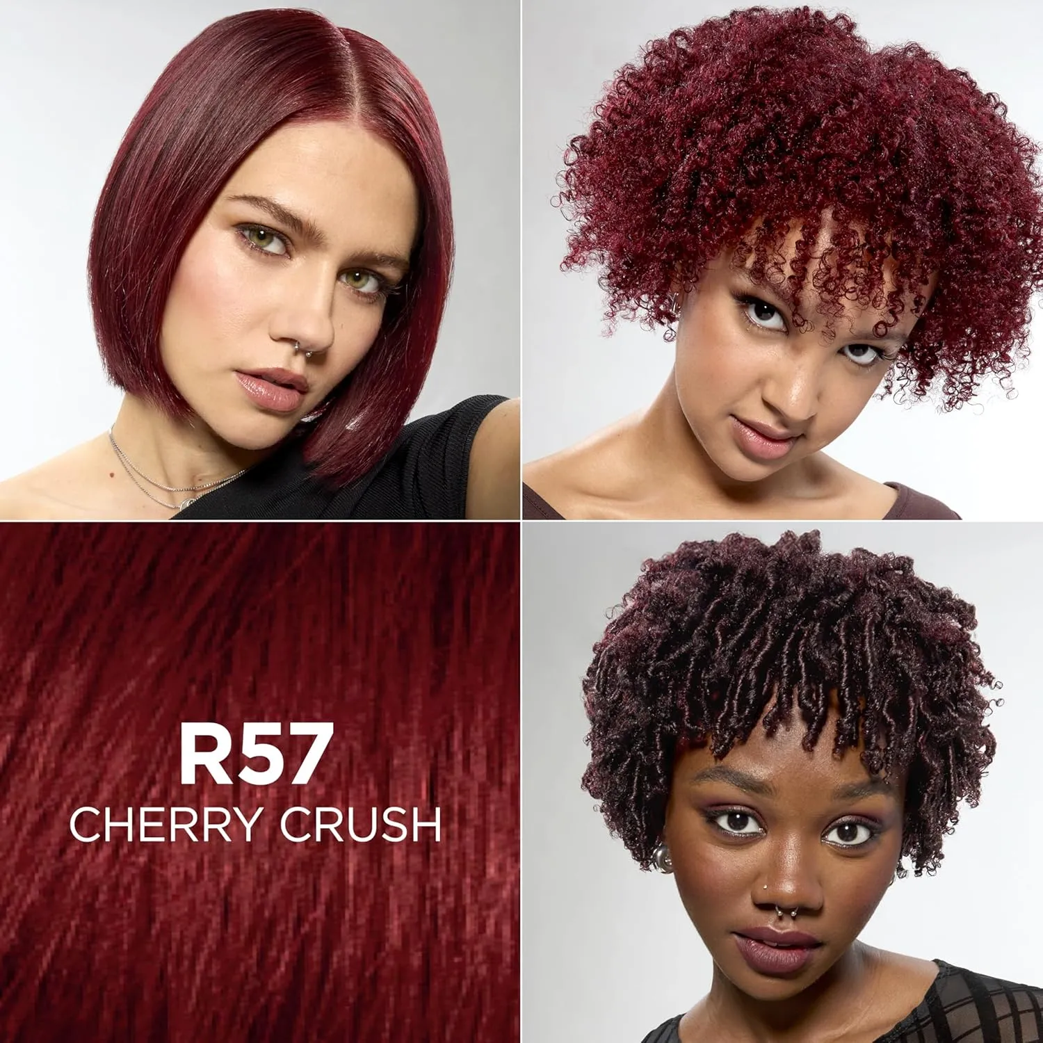 L'Oreal Paris Feria Multi-Faceted Shimmering Permanent Hair Color, R57 Cherry Crush (Intense Medium Auburn), Pack of 1, Hair Dye