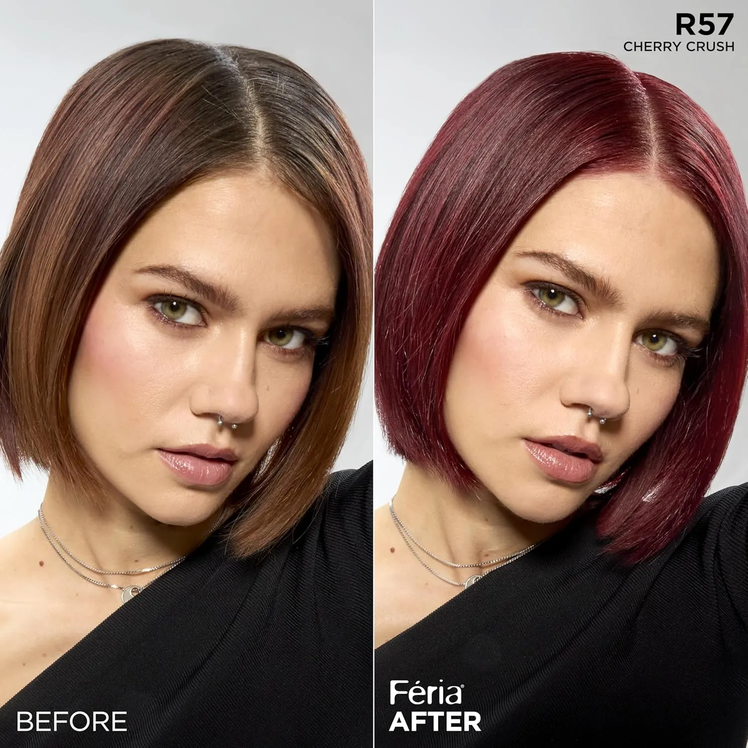 L'Oreal Paris Feria Multi-Faceted Shimmering Permanent Hair Color, R57 Cherry Crush (Intense Medium Auburn), Pack of 1, Hair Dye