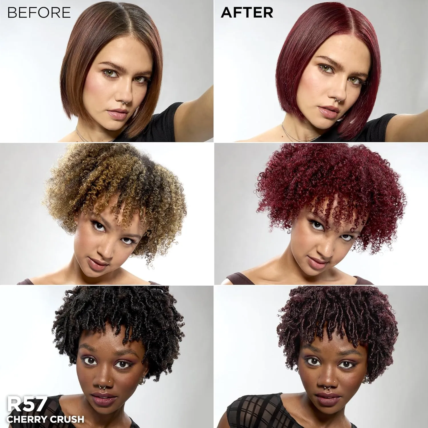 L'Oreal Paris Feria Multi-Faceted Shimmering Permanent Hair Color, R57 Cherry Crush (Intense Medium Auburn), Pack of 1, Hair Dye