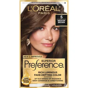 L'Oreal Paris Superior Preference Fade-Defying   Shine Permanent Hair Color, 5 Medium Brown, Pack of 1, Hair Dye