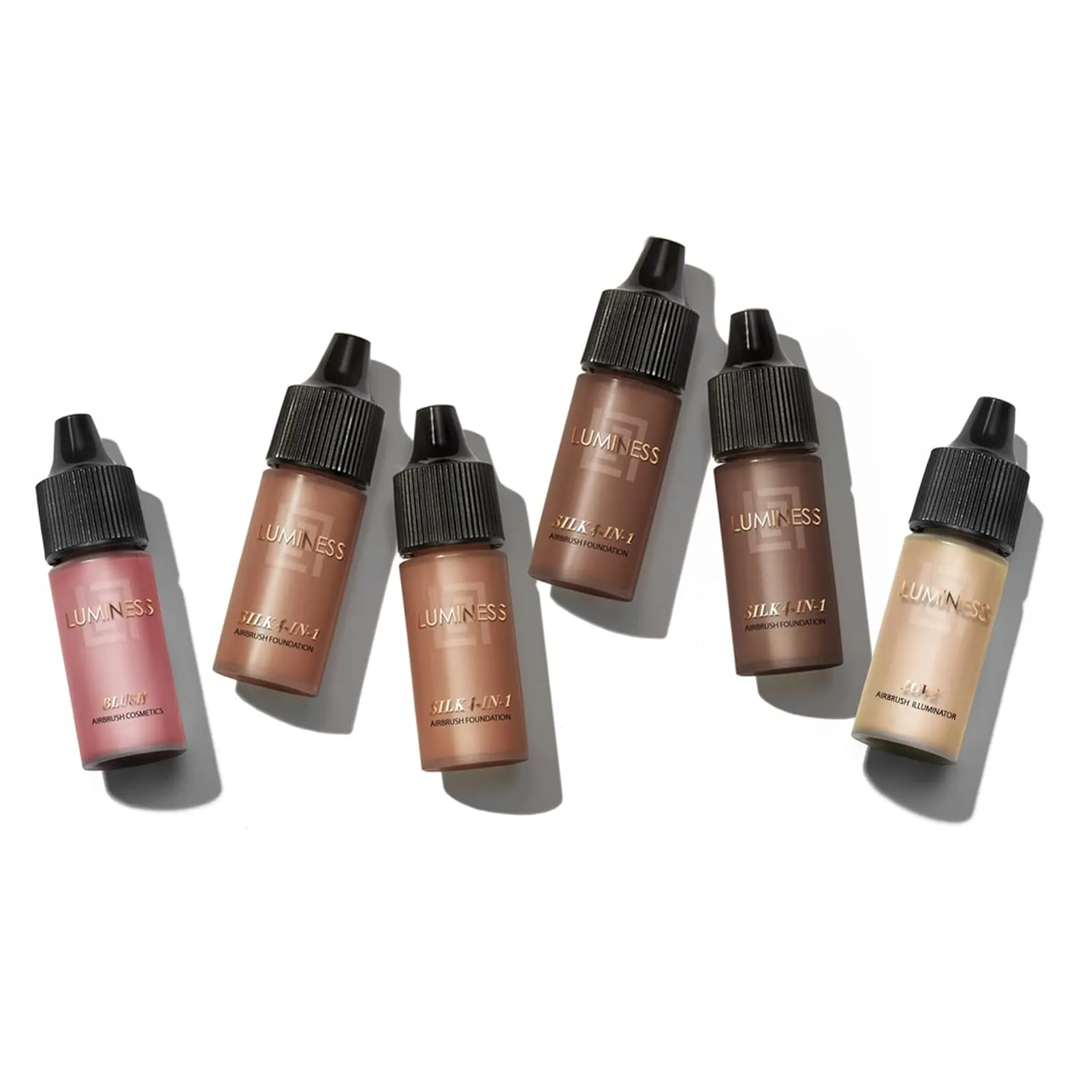 Luminess Silk 4-in-1 Airbrush Foundation Makeup Starter Kit - Rich Coverage, 6-piece - Includes 2x Silk Airbrush Foundation, Blush, Glow Highlighter, Moisturizer Primer & Airbrush Cleaning Solution