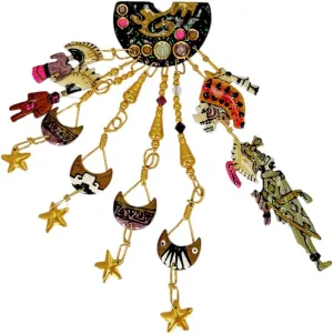 Lunch at The Ritz Aztec & Mayan Legacy Pin – Hand-Enameled Gold Statement Brooch