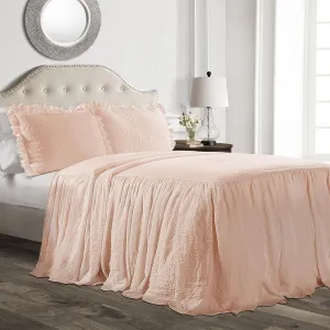 Lush Decor Ruffle Skirt Bedspread 3 Piece Set, King, Blush - Pink King Bedding - Ruffled Bedspread - Vintage Farmhouse Decor