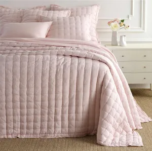 Lush Linen Soft Pink Puff Quilt, King Size, Pink Solid Pattern
