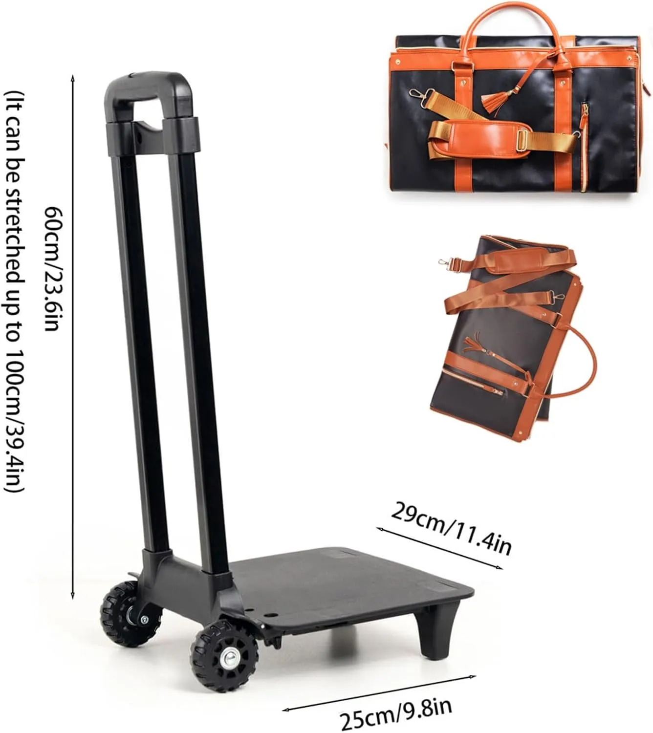 Luxe Bag with Wheels, Convertible Luxe Bag Travel with Removable Wheels, High Capacity Handbag Travel with Shoe Compartment (Black With pulley)