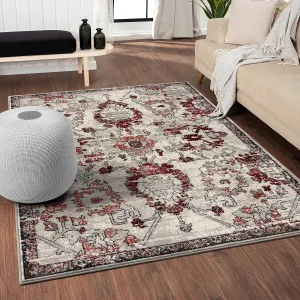 LUXE WEAVERS Oriental Floral Distressed Red 8x10 Area Rug