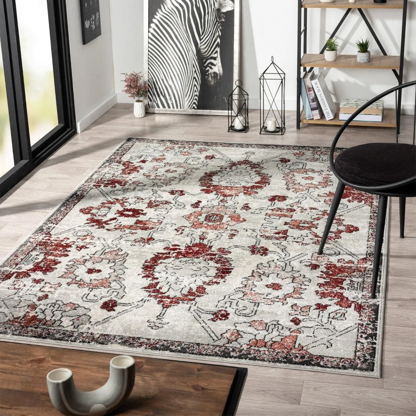 LUXE WEAVERS Oriental Floral Distressed Red 8x10 Area Rug