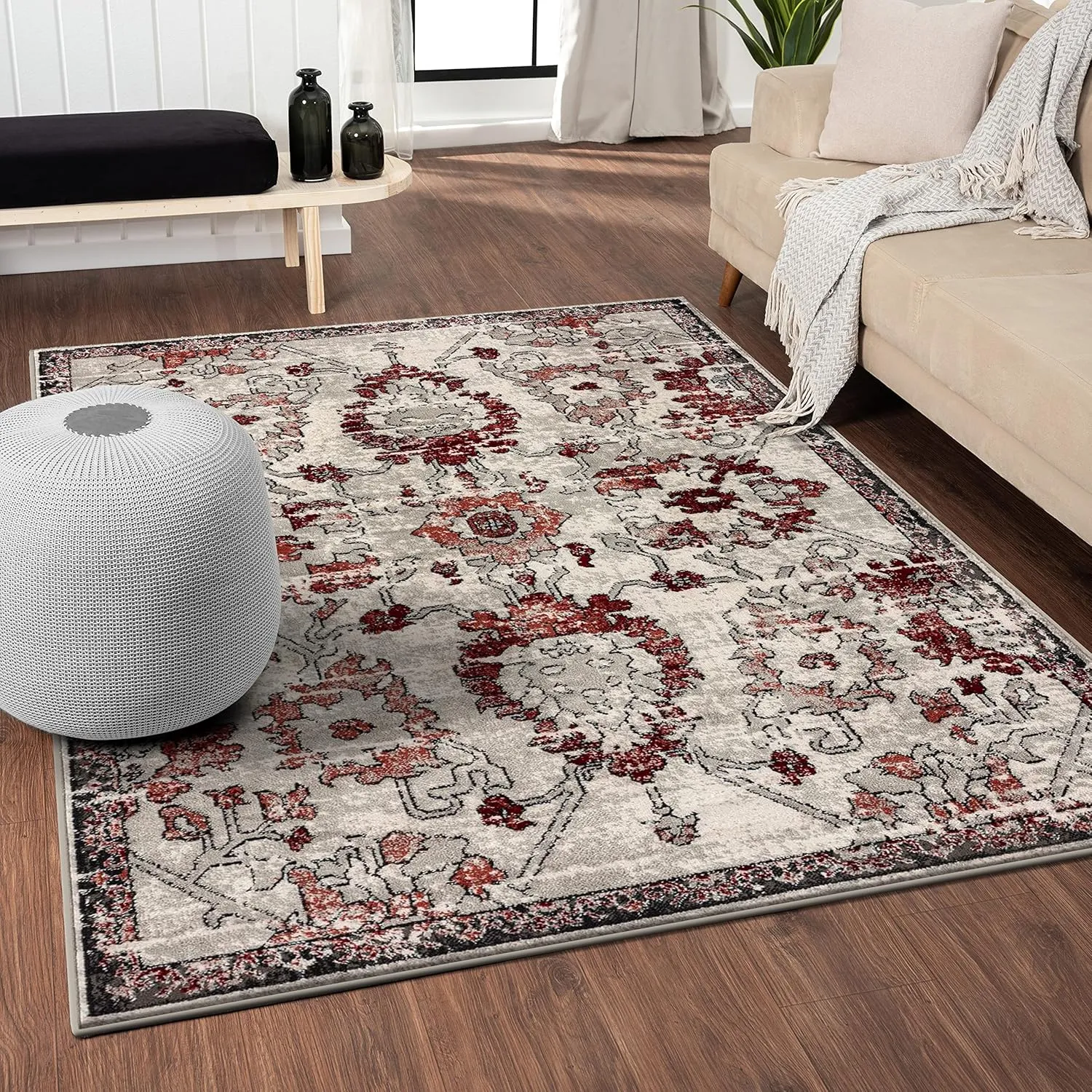LUXE WEAVERS Oriental Floral Distressed Red 8x10 Area Rug