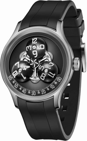 Luxury Mechanical Watch with Triple Rotating Discs, Black Silicone Band, Silver Case