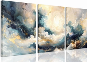 LYPHNX Framed Blue Abstract Fantasy Canvas Wall Art Minimalism Ink Painting Poster Set of 3 Modern ArtWork Navy Blue Gold Marble Prints Pictuer Wall Decor for Living room Bedroom Office Hotel 12"x16"