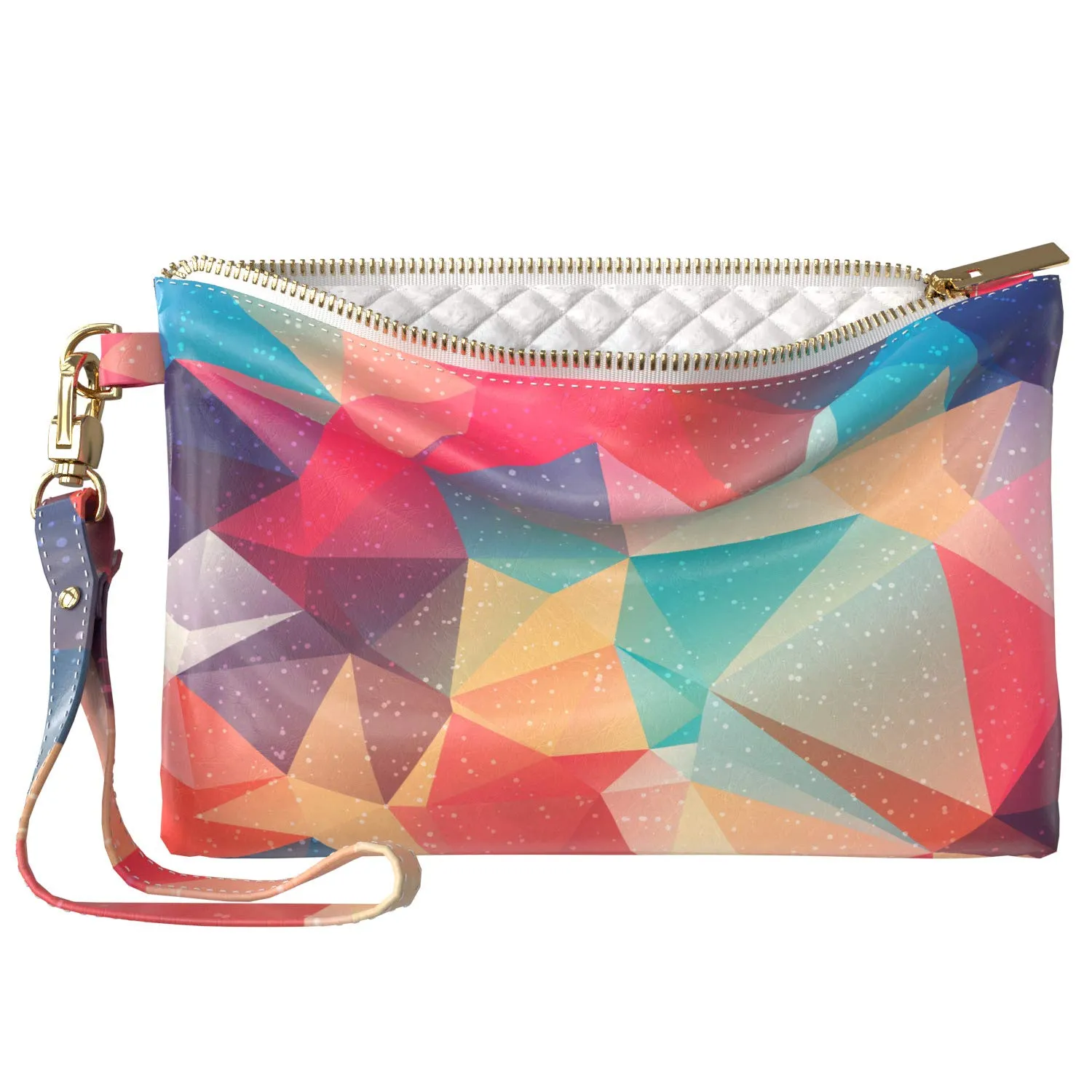 Makeup Bag 9.5 x 6 inch Strap Accessories Storage Abstract Triangles Unique Purse Pouch Print PU Leather Toiletry Zipper Travel Case Luxury Cosmetic Geometric Pink Portable Organizer Design