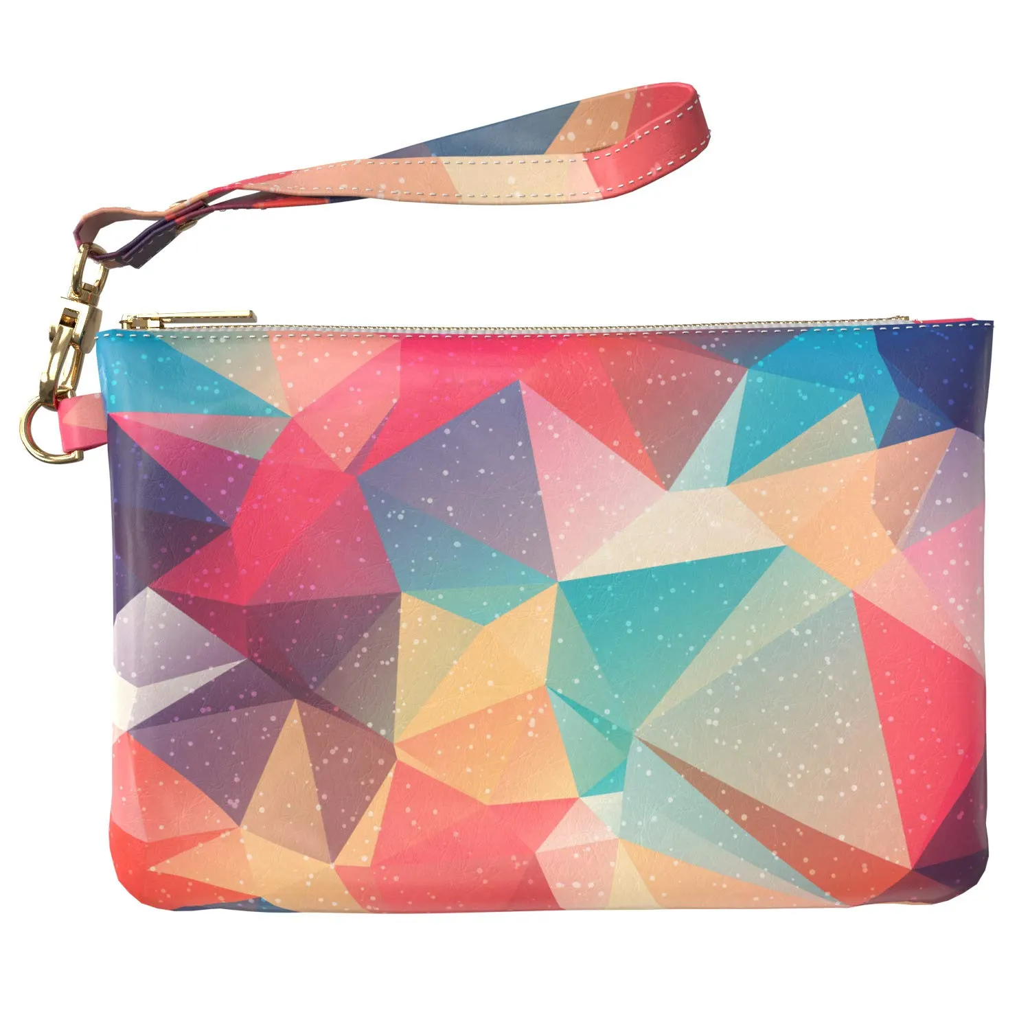 Makeup Bag 9.5 x 6 inch Strap Accessories Storage Abstract Triangles Unique Purse Pouch Print PU Leather Toiletry Zipper Travel Case Luxury Cosmetic Geometric Pink Portable Organizer Design
