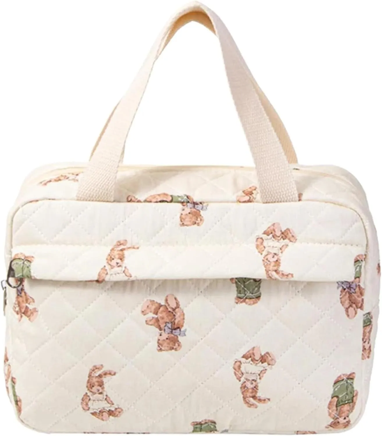 makeup bag Cotton Quilted Cosmetic Handbag Floral Makeup Bag Travel Zipper Toiletry Bag Large Capacity Toiletry Handbag for Women Organizer(Pink Bowtie)