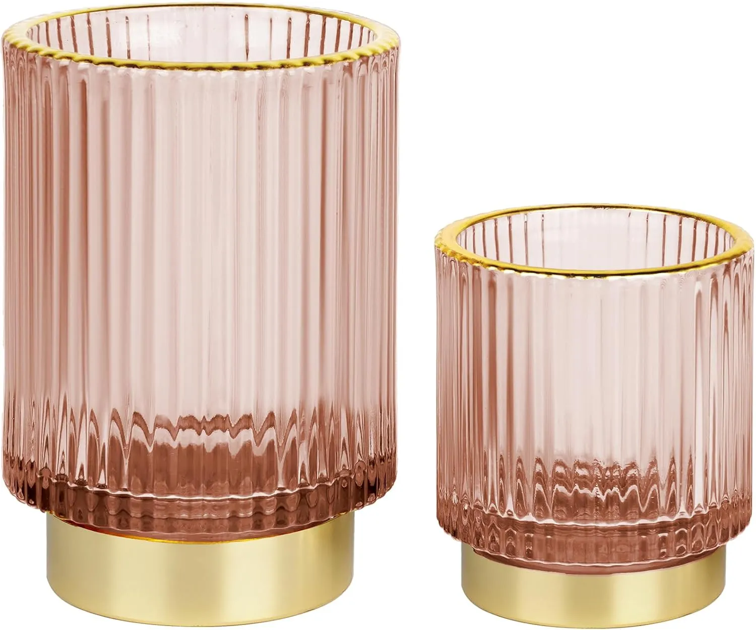 Makeup Brush holder Organizer, Crystal Glass Toothbrush Holders, Striped Make Up Brush Holder for Vanity, Pen Holder for Desk, Vase -Pink (S L)