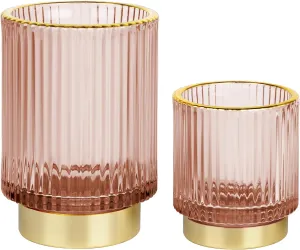 Makeup Brush holder Organizer, Crystal Glass Toothbrush Holders, Striped Make Up Brush Holder for Vanity, Pen Holder for Desk, Vase -Pink (S L)