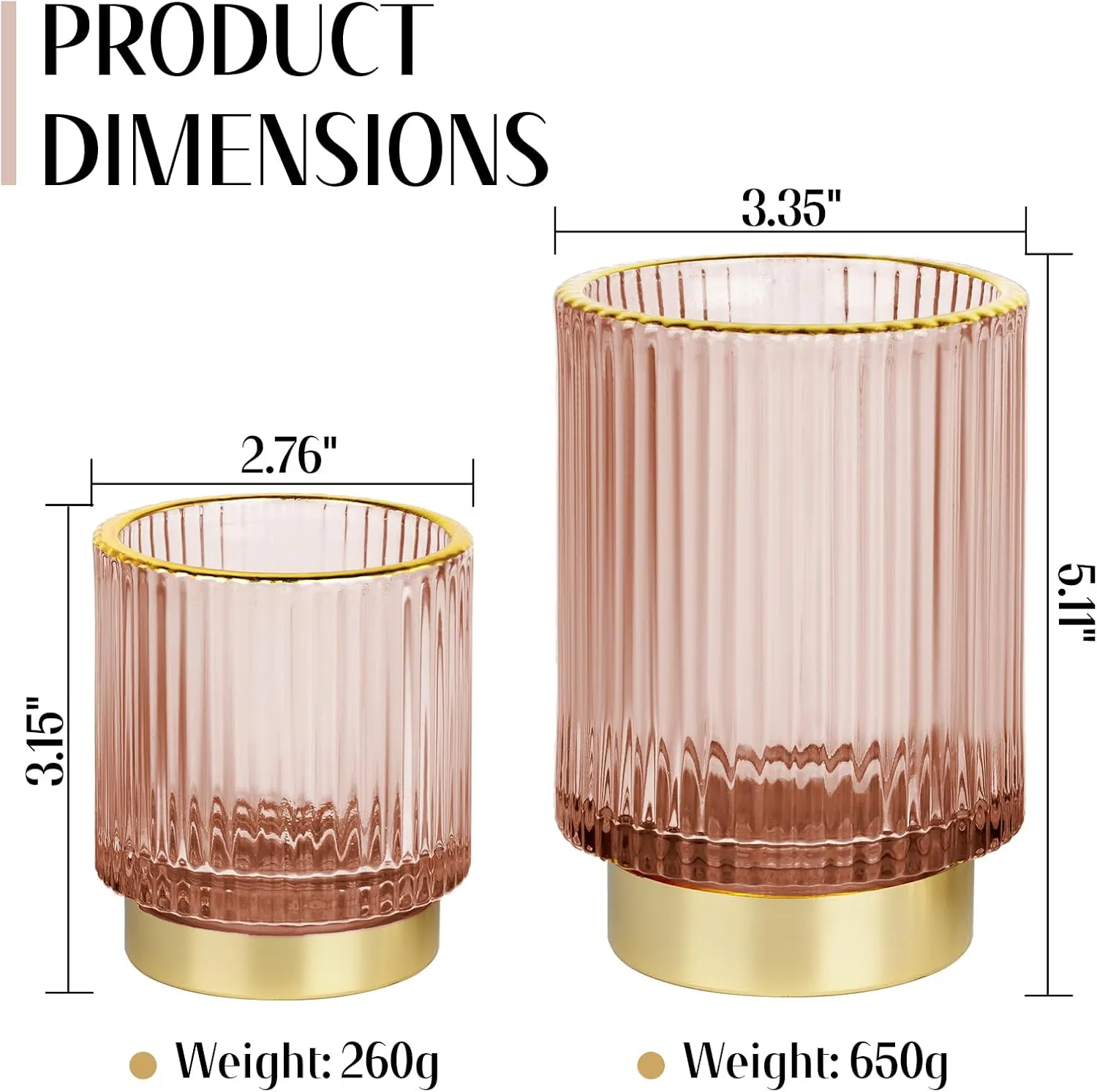 Makeup Brush holder Organizer, Crystal Glass Toothbrush Holders, Striped Make Up Brush Holder for Vanity, Pen Holder for Desk, Vase -Pink (S L)