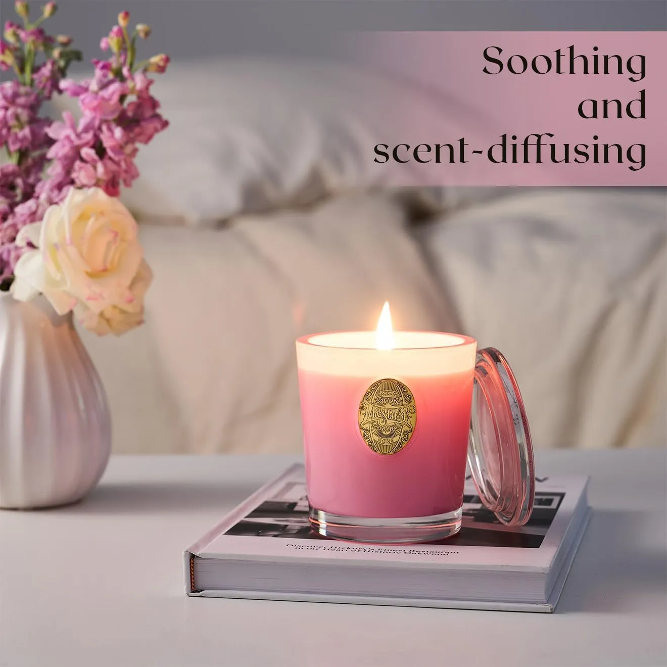 M&SENSE Natural Soy Candle| Peony Blush Pink | 10.2 oz, 55H Burn | Luxury Scented Candle for Relaxation, Gifting, Home Décor | for Bedroom, Office, Party