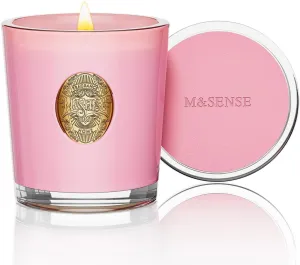 M&SENSE Natural Soy Candle| Peony Blush Pink | 10.2 oz, 55H Burn | Luxury Scented Candle for Relaxation, Gifting, Home Décor | for Bedroom, Office, Party