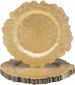 MAONAME 13" Gold Charger Plates Set of 8, Round Reef Chargers for Dinner Plates, Plastic Plate Chargers for Table Setting, Wedding Decor