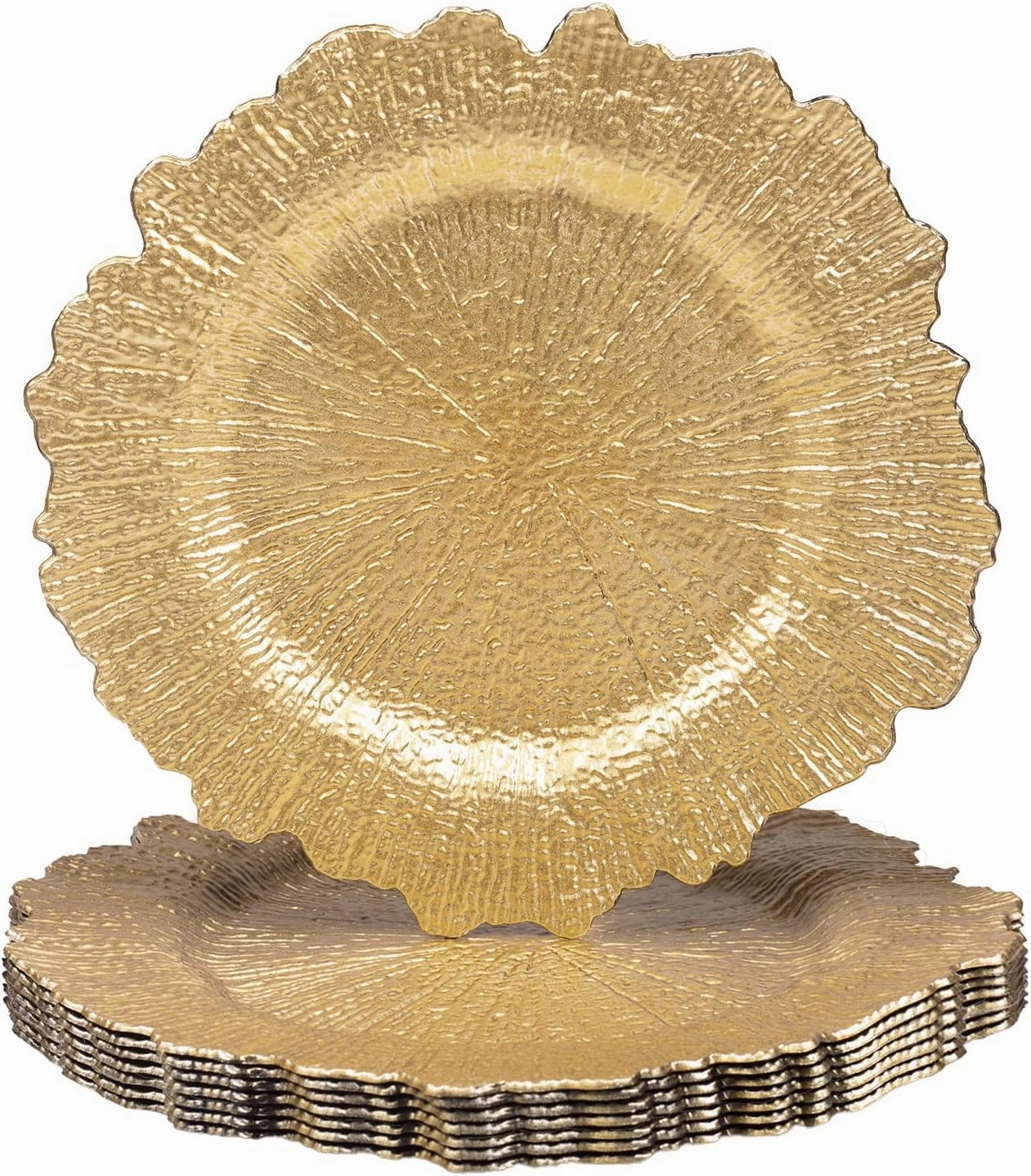 MAONAME 13" Gold Charger Plates Set of 8, Round Reef Chargers for Dinner Plates, Plastic Plate Chargers for Table Setting, Wedding Decor