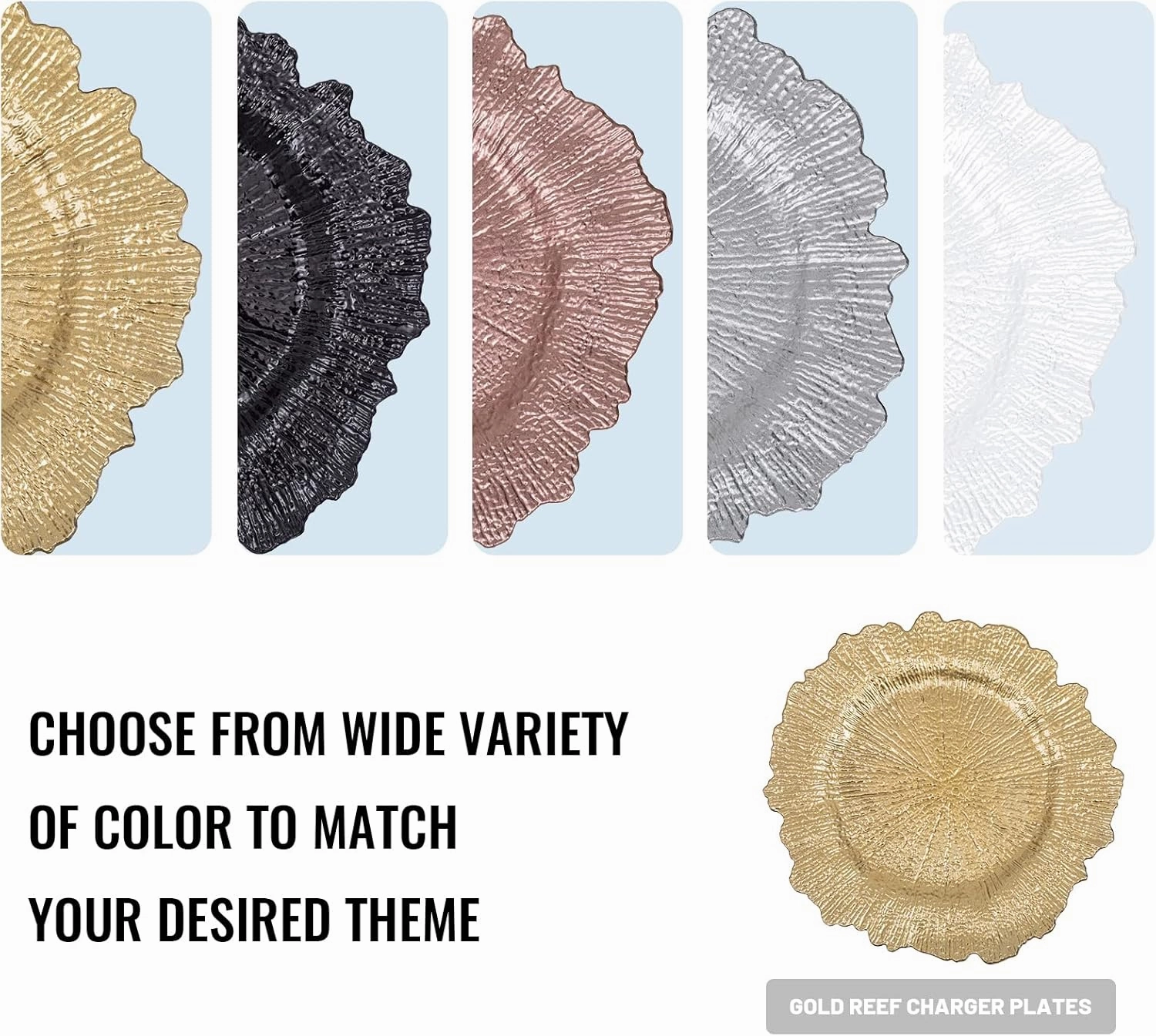 MAONAME 13" Gold Charger Plates Set of 8, Round Reef Chargers for Dinner Plates, Plastic Plate Chargers for Table Setting, Wedding Decor