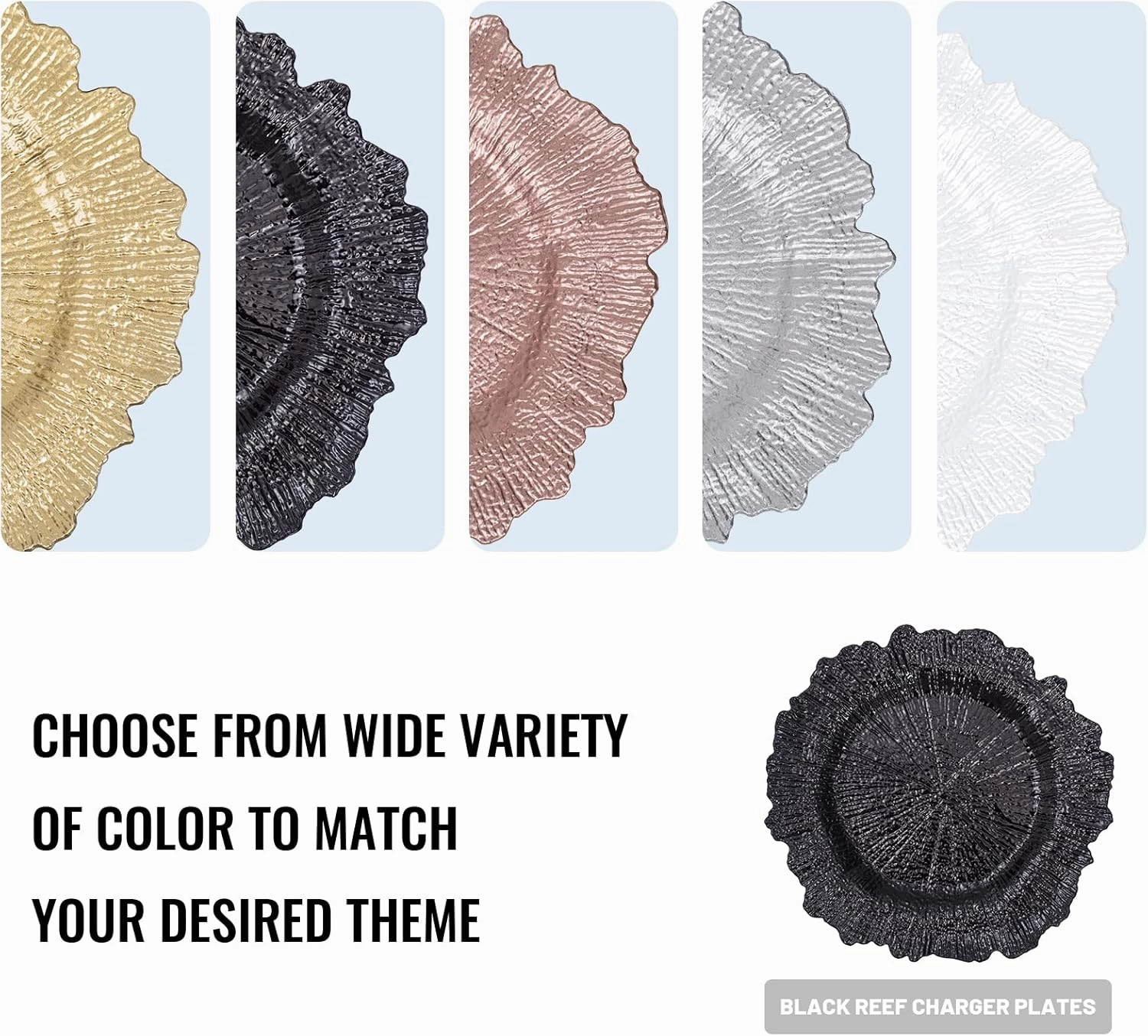 MAONAME 13" Round Black Charger Plates Set of 8, Reef Chargers for Dinner Plates, Plastic Plate Chargers for Wedding, Table Decor
