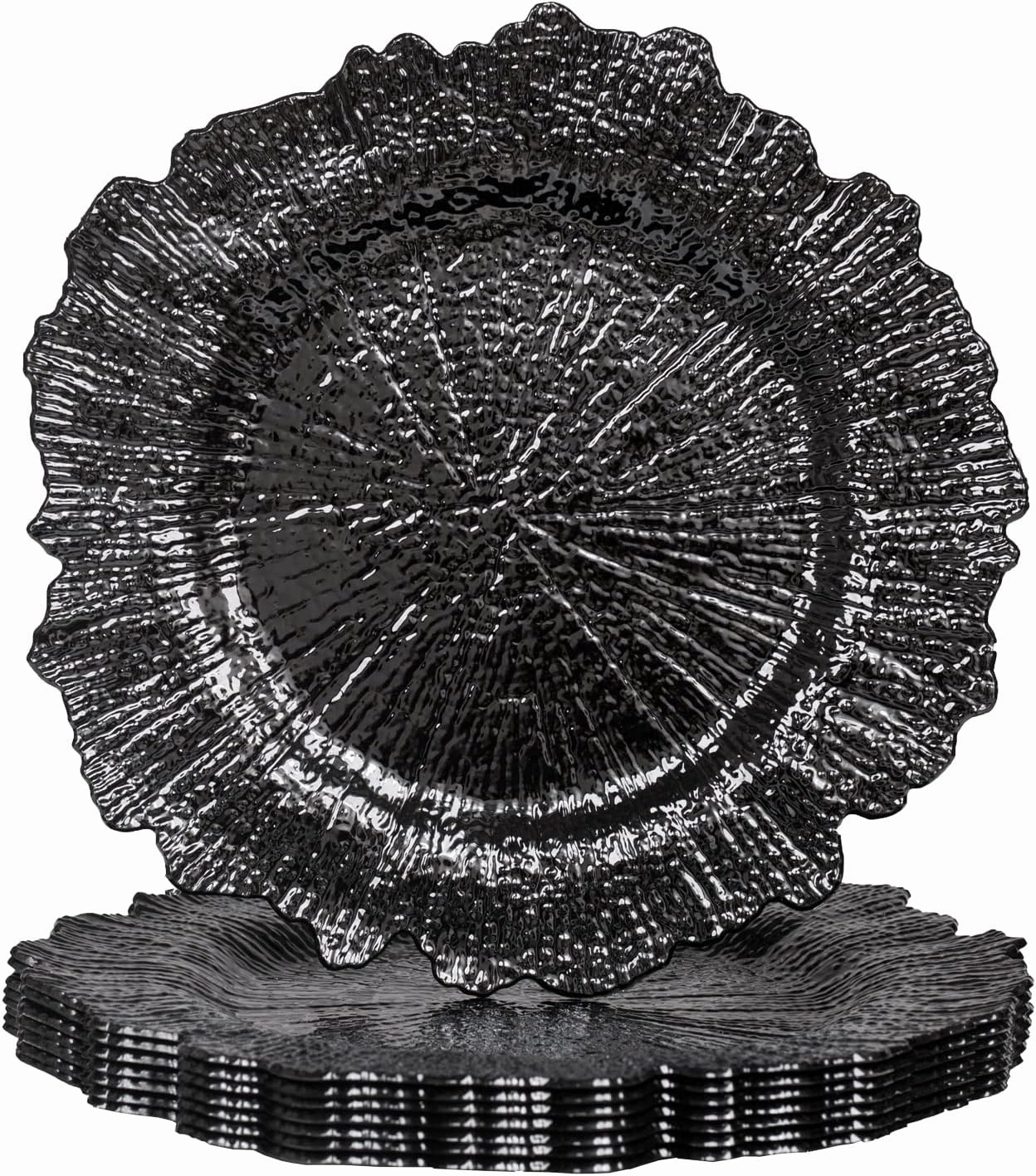 MAONAME 13" Round Black Charger Plates Set of 8, Reef Chargers for Dinner Plates, Plastic Plate Chargers for Wedding, Table Decor
