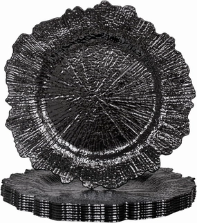 MAONAME 13" Round Black Charger Plates Set of 8, Reef Chargers for Dinner Plates, Plastic Plate Chargers for Wedding, Table Decor