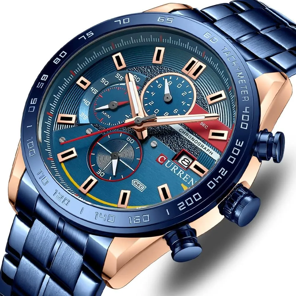 MASTOP Brand Fashion Quartz Men's Watch Stainless Steel Band Men Business Classic Dress Wrist Watch Sports Chronograph Waterproof Watch