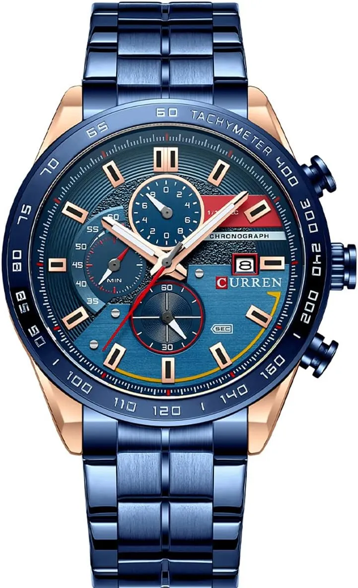 MASTOP Brand Fashion Quartz Men's Watch Stainless Steel Band Men Business Classic Dress Wrist Watch Sports Chronograph Waterproof Watch