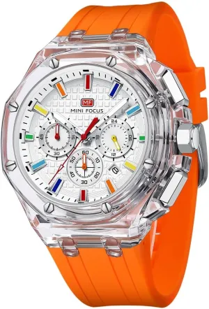 MASTOP Men Watches Multifunction Transparent Analog Display Orange Silicone Strap Calendar Chronograph Luminous Quartz Waterproof Trend Wrist Watches for Men Colorful Cool Dress Watch