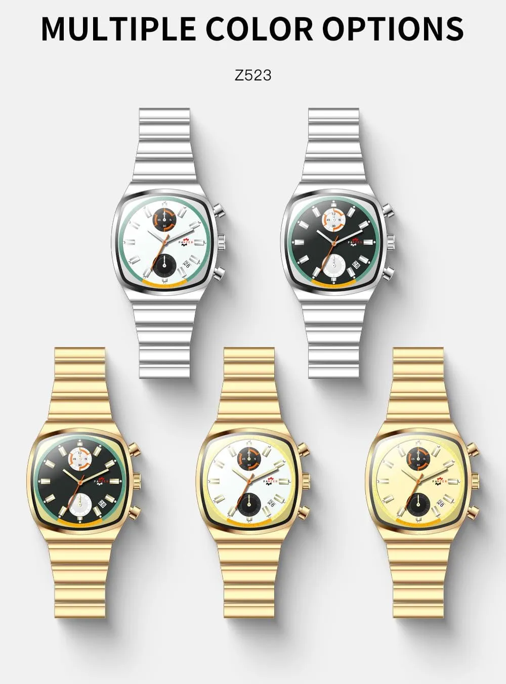 MASTOP Men's Chronograph Watch Waterproof Luminous Analog Quartz Watch with Stainless Steel Band Calendar & Date Gold Luxury Wristwatch for Business Casual Sport Elegant Gifts for Men