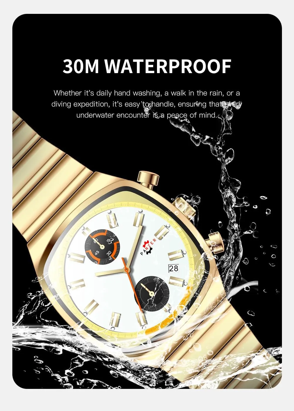 MASTOP Men's Chronograph Watch Waterproof Luminous Analog Quartz Watch with Stainless Steel Band Calendar & Date Gold Luxury Wristwatch for Business Casual Sport Elegant Gifts for Men