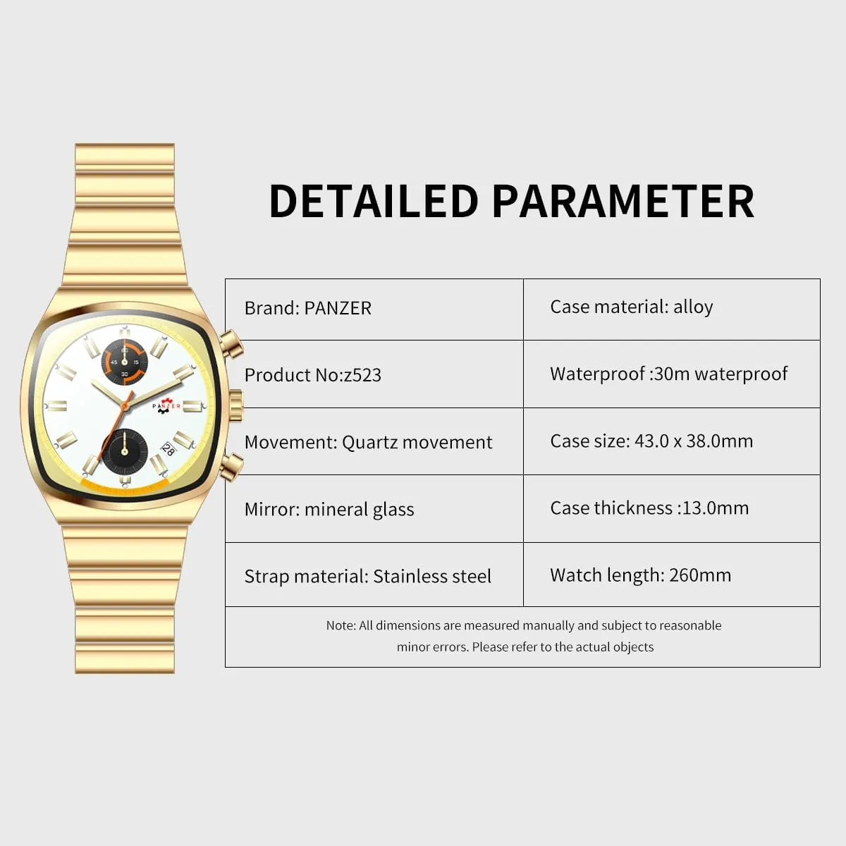 MASTOP Men's Chronograph Watch Waterproof Luminous Analog Quartz Watch with Stainless Steel Band Calendar & Date Gold Luxury Wristwatch for Business Casual Sport Elegant Gifts for Men