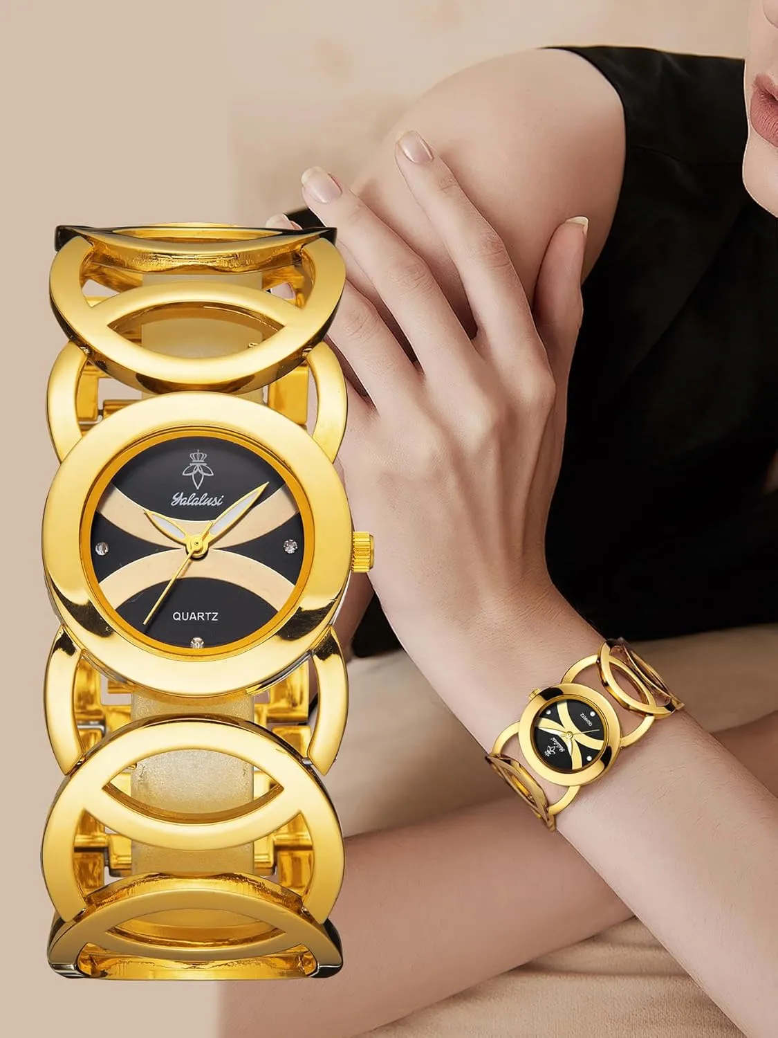 MASTOP Womens Bracelet Watch – Round Dial Silver Gold Quartz Wristwatch for Women, Waterproof Vintage Elegant Large Face Dainty Fashion Luxury Cute Gold and Silver Watches for Women