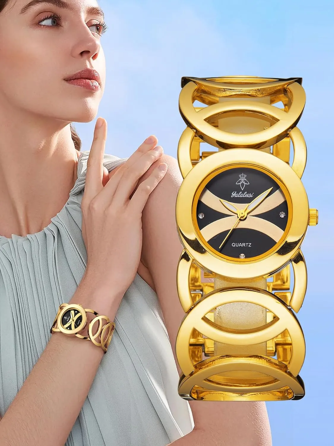 MASTOP Womens Bracelet Watch – Round Dial Silver Gold Quartz Wristwatch for Women, Waterproof Vintage Elegant Large Face Dainty Fashion Luxury Cute Gold and Silver Watches for Women