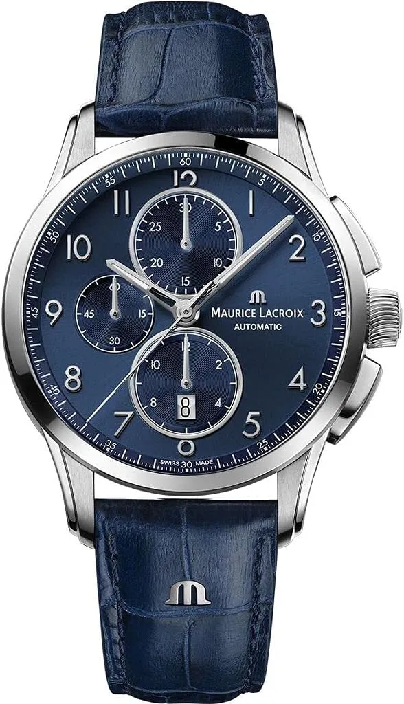 Maurice Lacroix Pontos 43mm Chronograph | Stainless Steel/Blue Calf Leather Strap